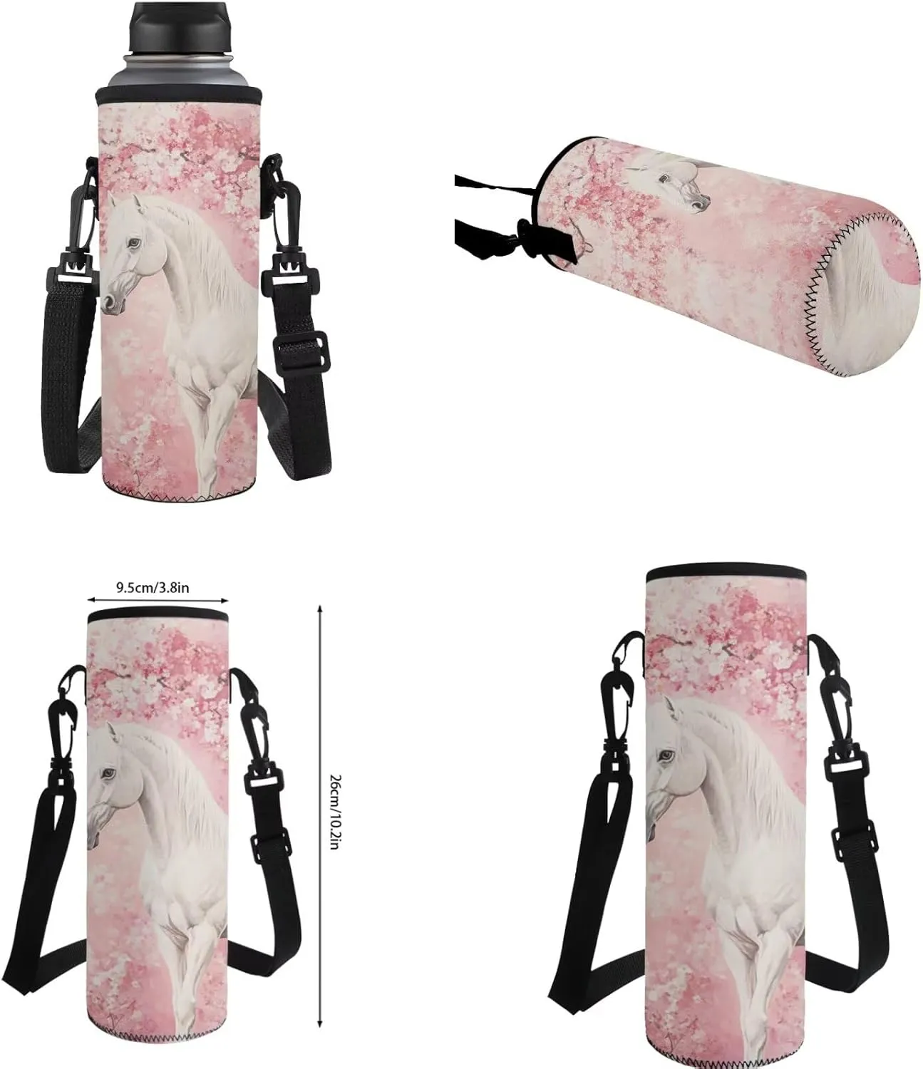Gomyblomy Cherry Blossom Horse Backpack for Girls 8-10 10-12 Lightweight Girls School Bag and Lunch Box 4 in1 Set Kids School Bookbag for Elementary Middle Schoolbag Back Packs