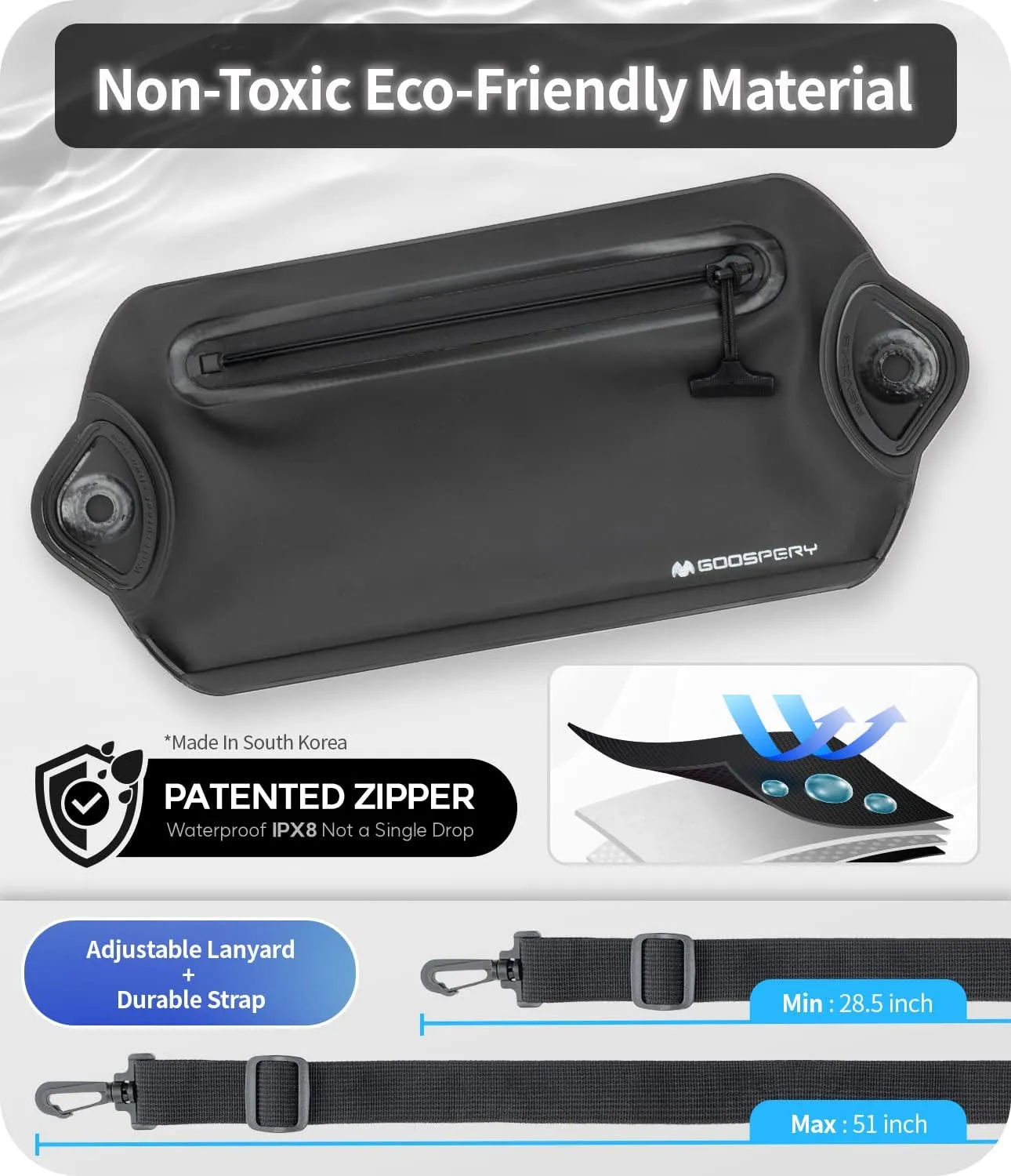 GOOSPERY Waterproof Phone Pouch Crossbody Sling Dry Bag with Adjustable Crossbody Strap for Outdoor Water Activity, Snorkeling, Swimming, Kayaking, Hiking - Black