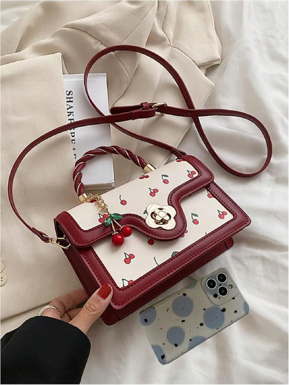 GORGLITTER Women's Cherry Y2k Purse Pu Leather Shoulder Crossbody Bag