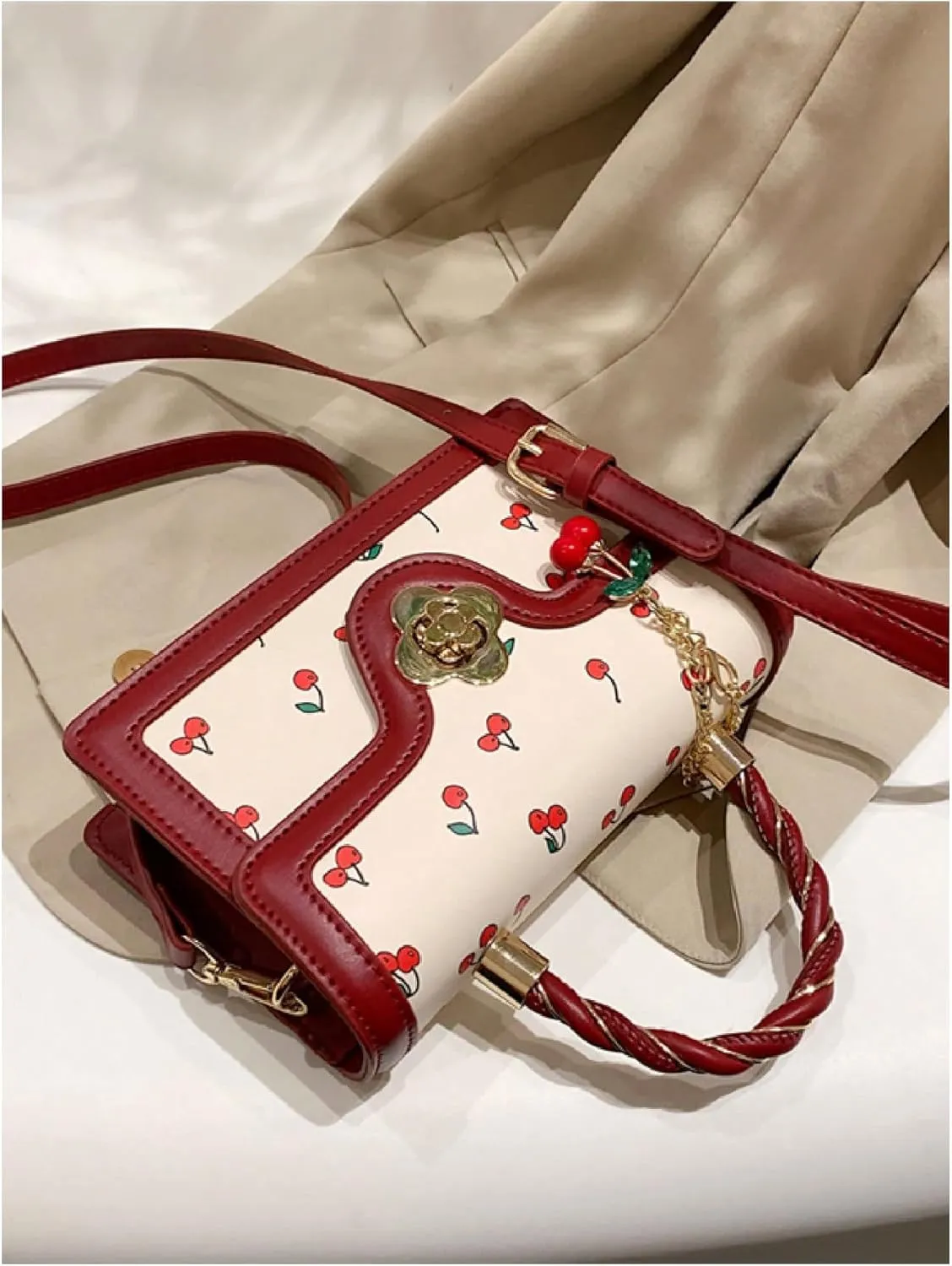 GORGLITTER Women's Cherry Y2k Purse Pu Leather Shoulder Crossbody Bag