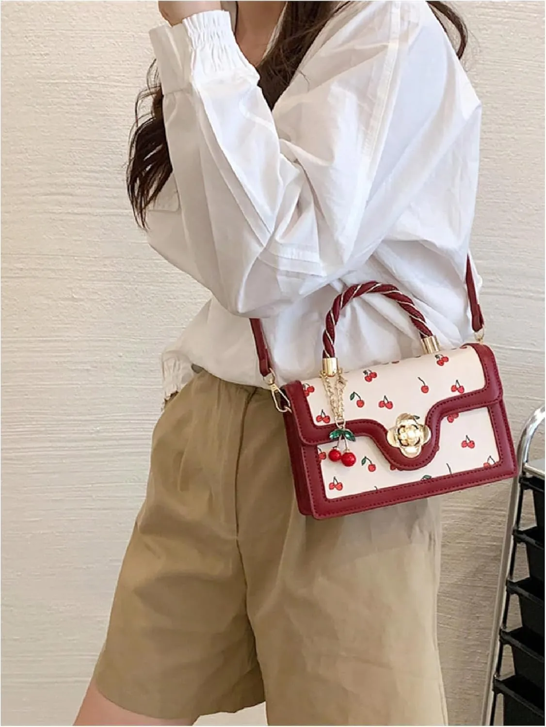 GORGLITTER Women's Cherry Y2k Purse Pu Leather Shoulder Crossbody Bag