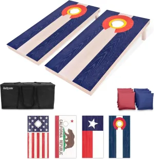 GoSports 4 x 2 ft Flag Series Wood Cornhole Sets – American Flag or State Flags – Includes 2 Regulation Size Boards, 8 Bean Bags, Carrying Case and Rules