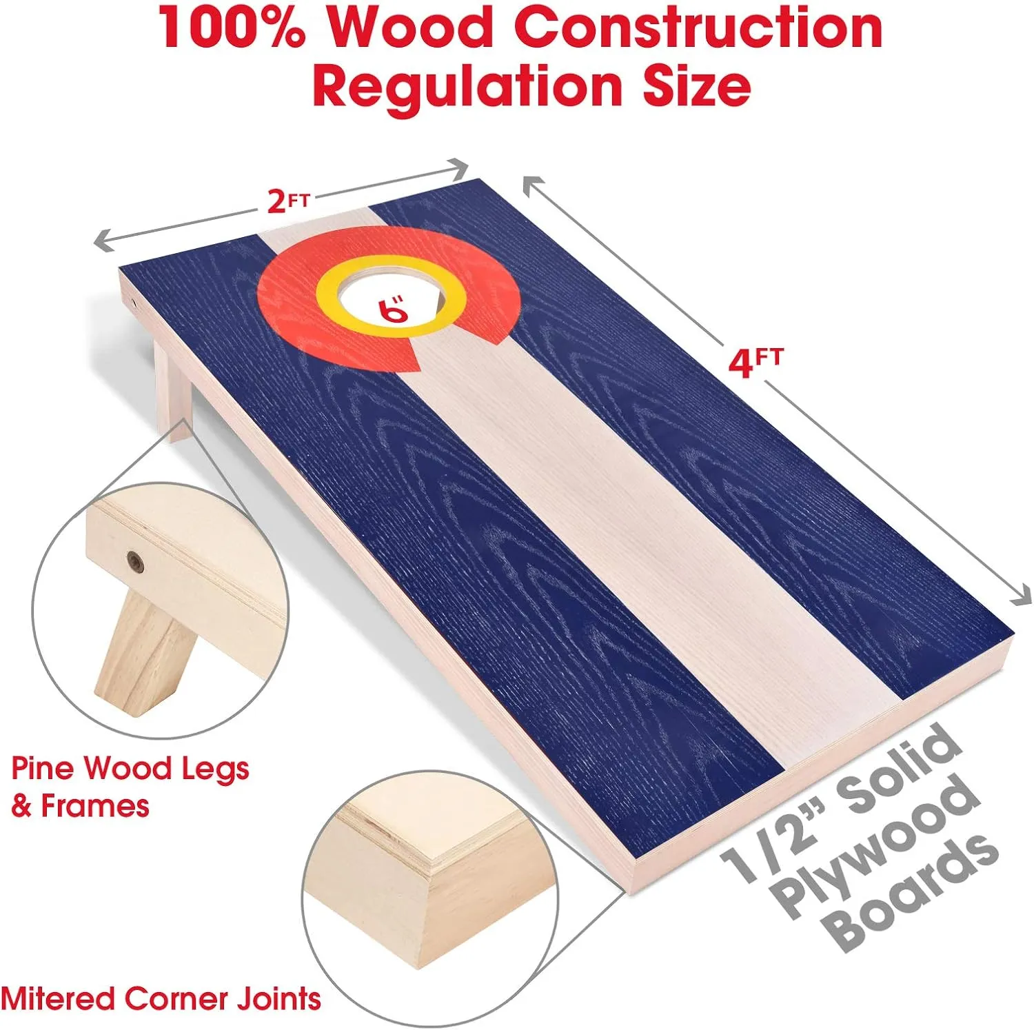 GoSports 4 x 2 ft Flag Series Wood Cornhole Sets – American Flag or State Flags – Includes 2 Regulation Size Boards, 8 Bean Bags, Carrying Case and Rules