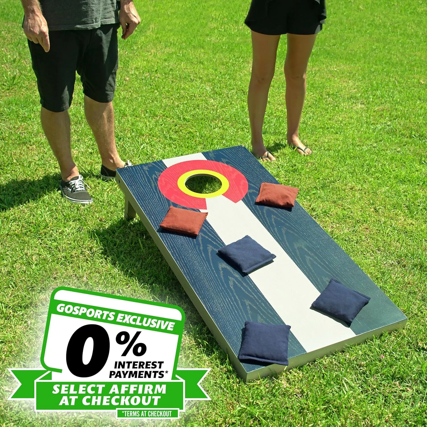 GoSports 4 x 2 ft Flag Series Wood Cornhole Sets – American Flag or State Flags – Includes 2 Regulation Size Boards, 8 Bean Bags, Carrying Case and Rules