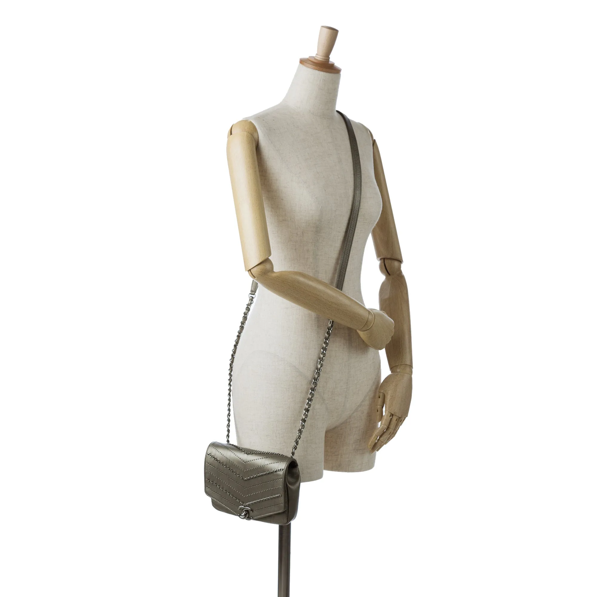 Gray Chanel Mini Embellished Calfskin Chevron Square Envelop Flap Crossbody Bag
