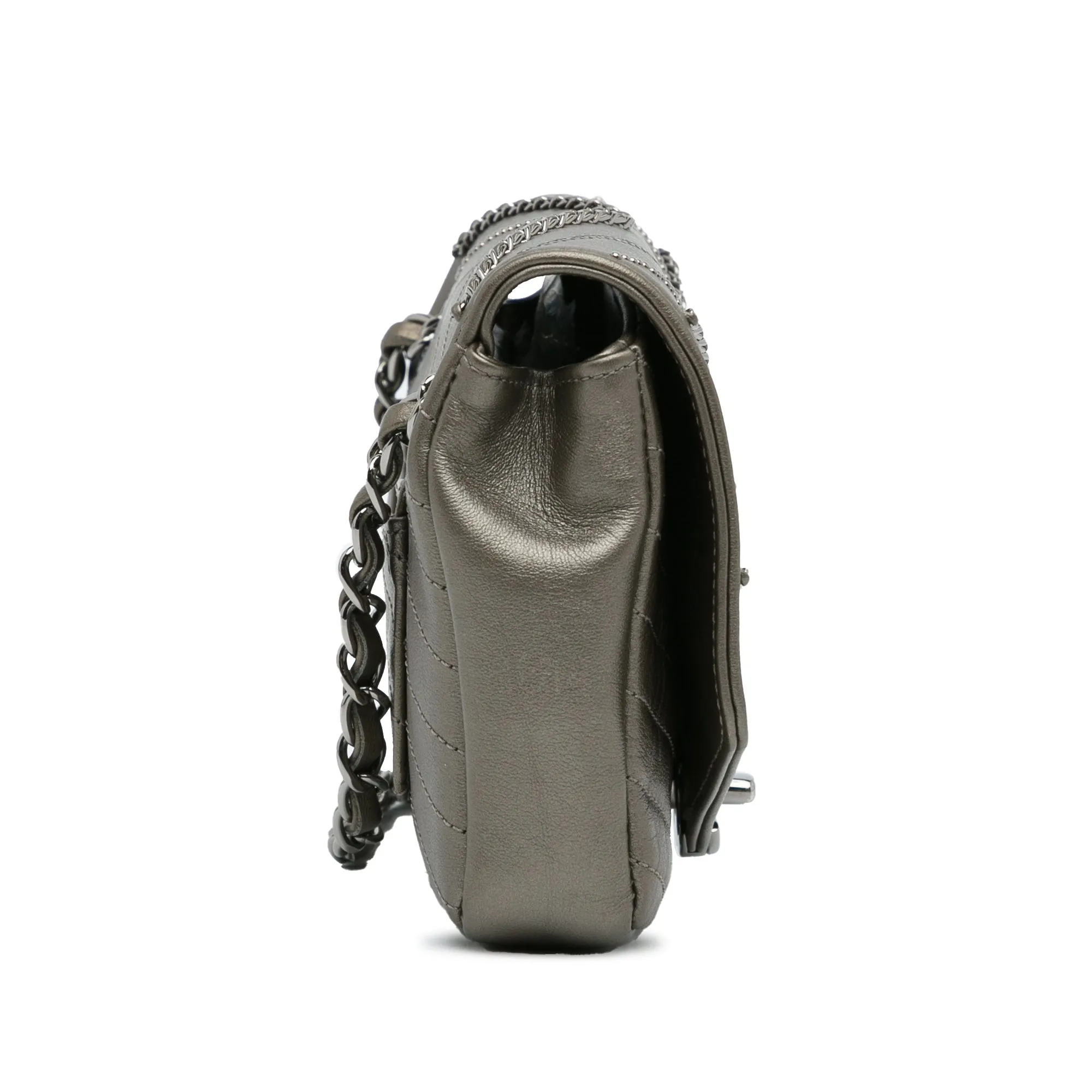 Gray Chanel Mini Embellished Calfskin Chevron Square Envelop Flap Crossbody Bag