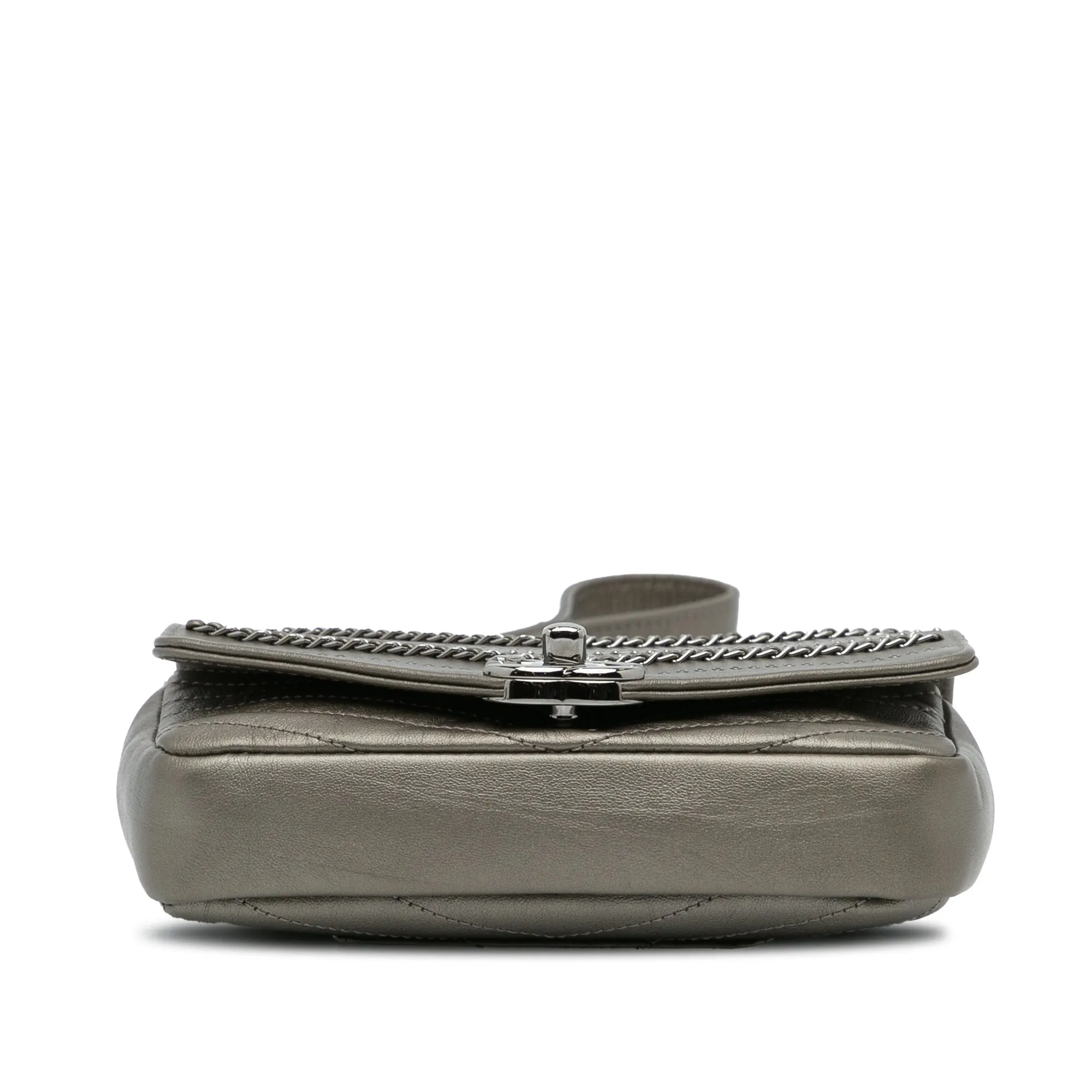 Gray Chanel Mini Embellished Calfskin Chevron Square Envelop Flap Crossbody Bag