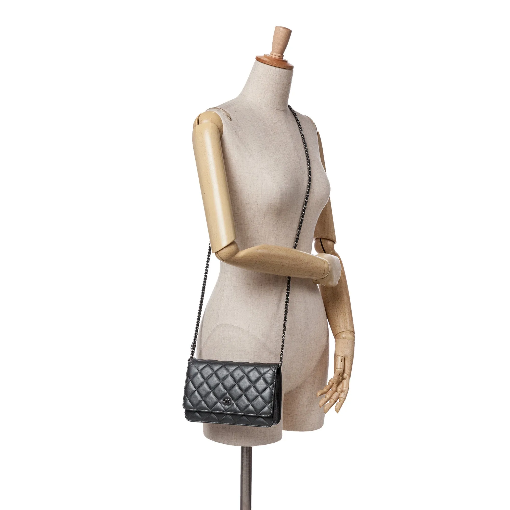 Gray Chanel Quilted Aged Calfskin Tassel Wallet On Chain Crossbody Bag