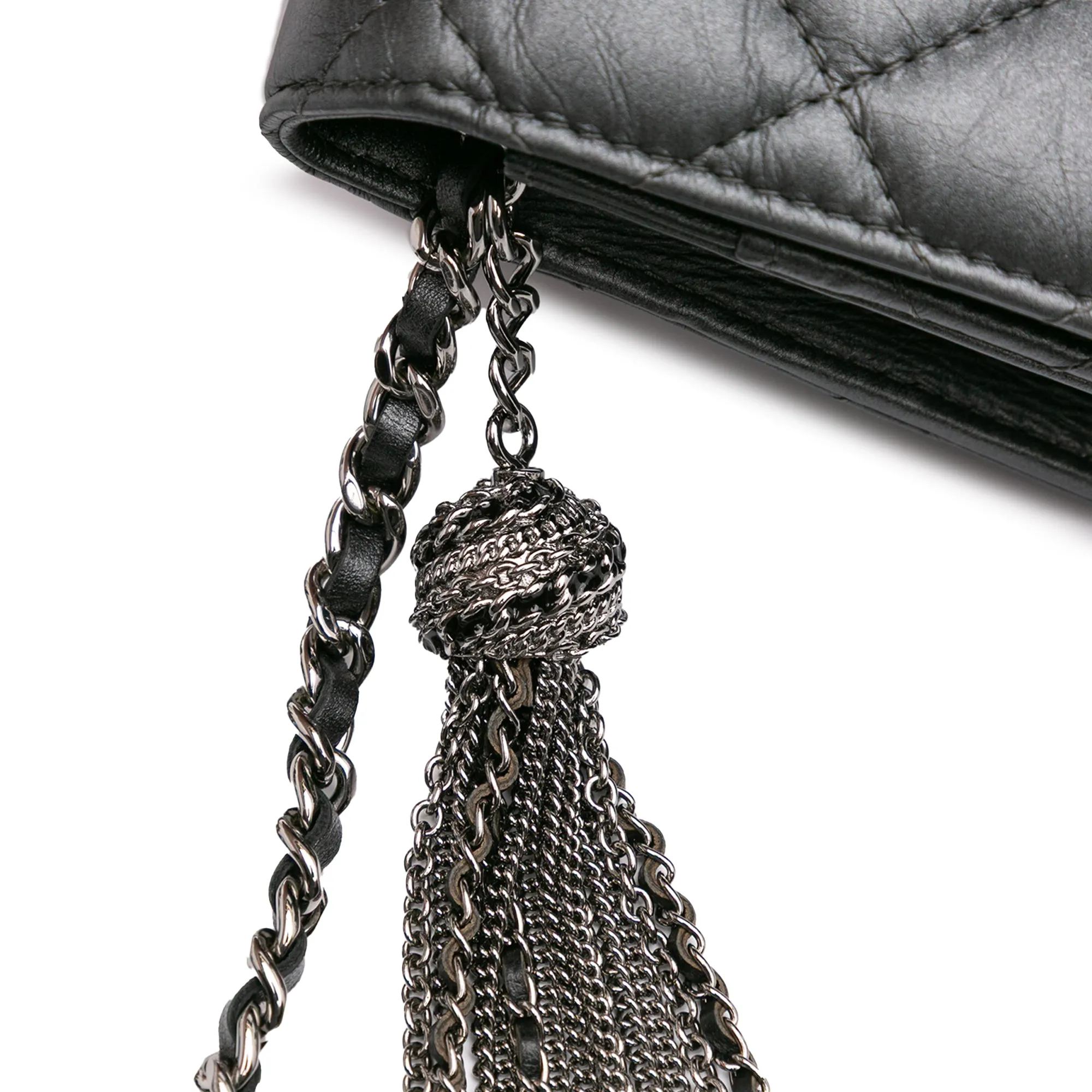 Gray Chanel Quilted Aged Calfskin Tassel Wallet On Chain Crossbody Bag