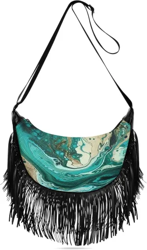 Green Marble Crossbody Bags for Women, Small Shoulder Handbags Tassel Purse with Adjustable Strap