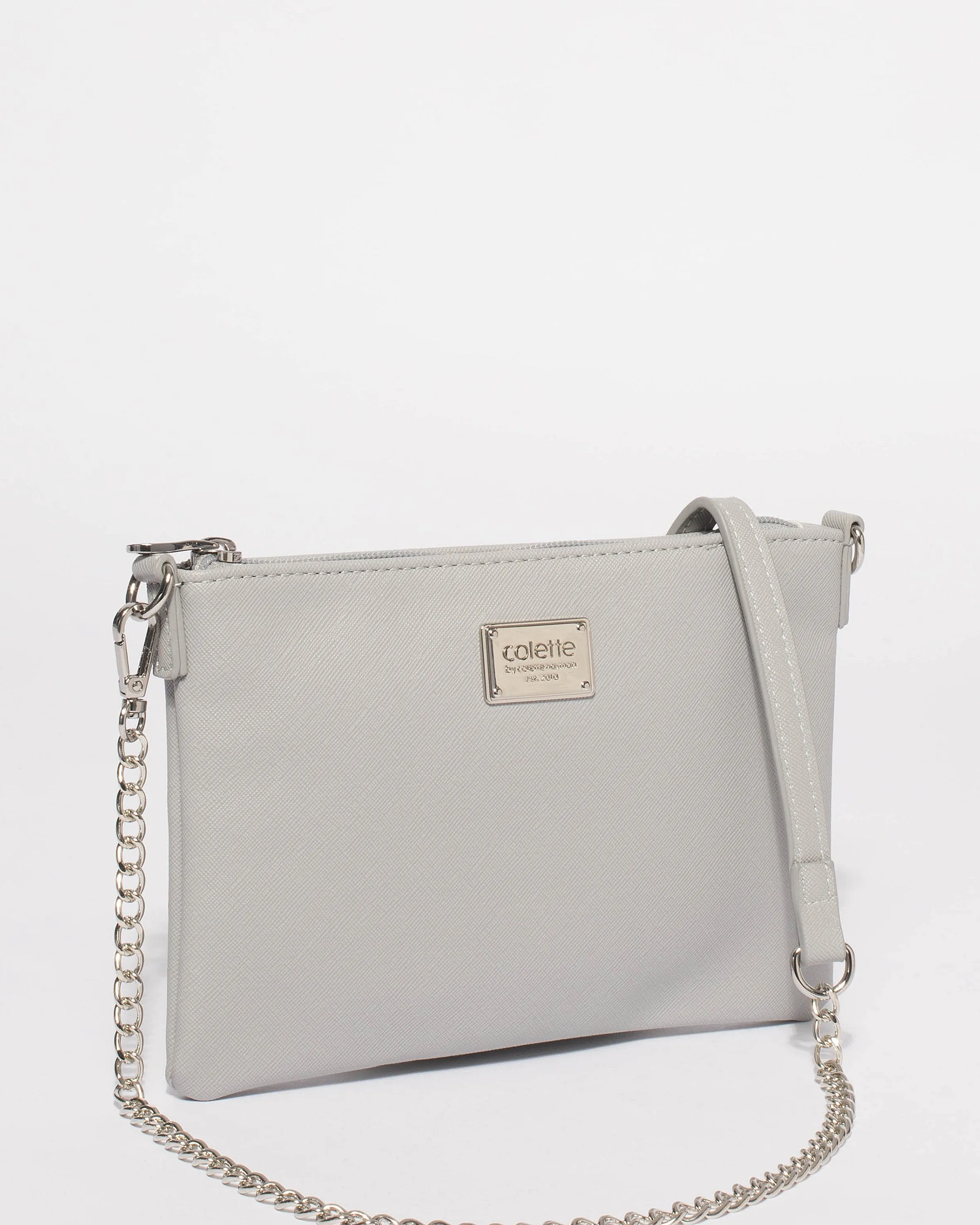 Grey Plain Peta Chain Crossbody Bag