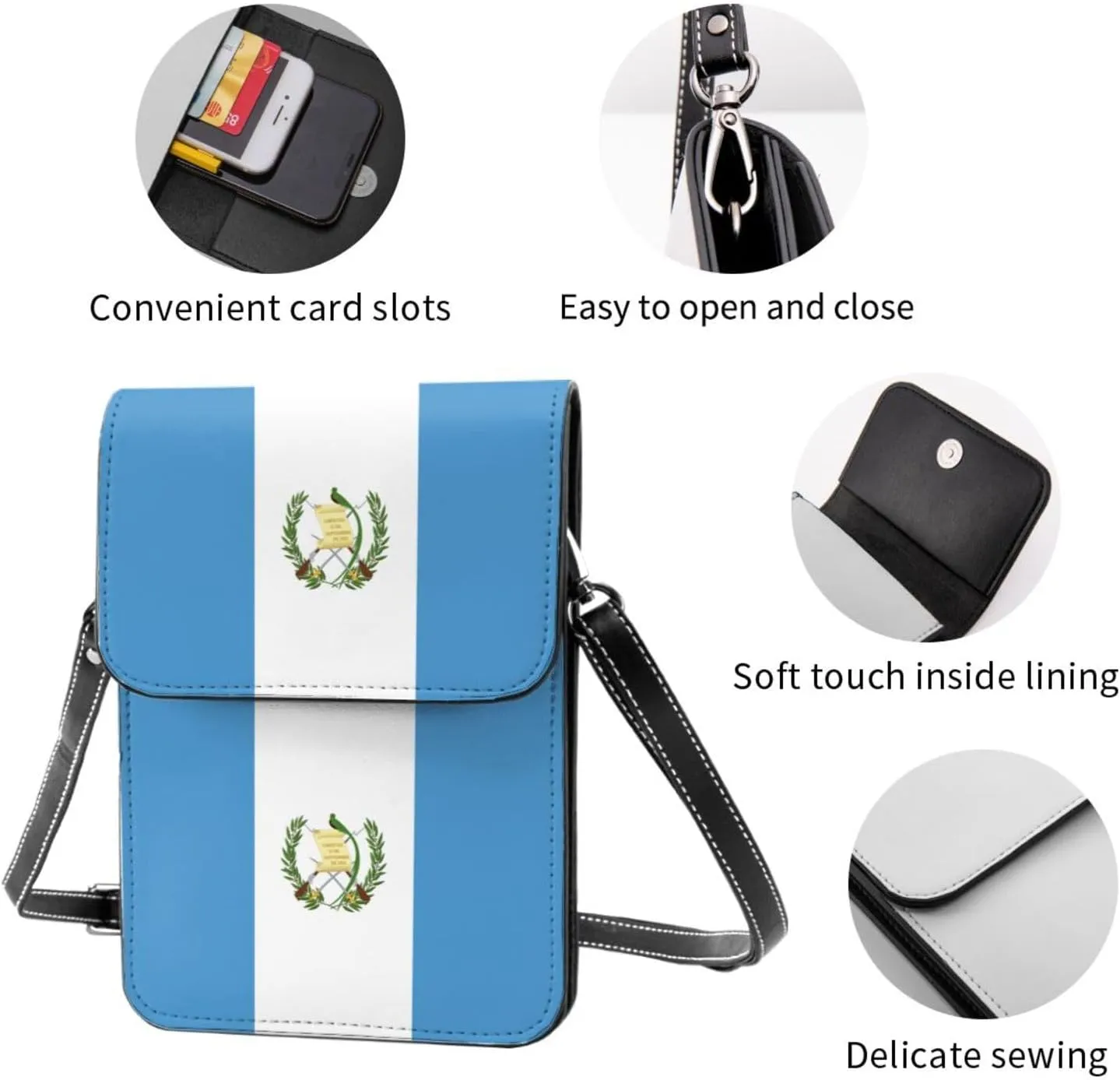 Guatemala Flag Leather Crossbody Cell Phone Purse Small Wallet Bags Adjustable Phone Bag for Women