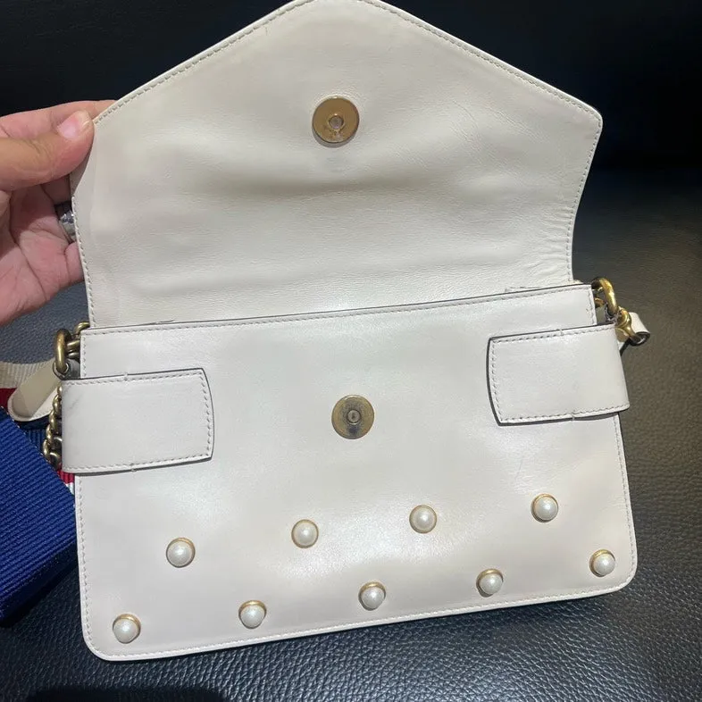 Gucci Broadway White Pearl Embellished Crossbody Bag