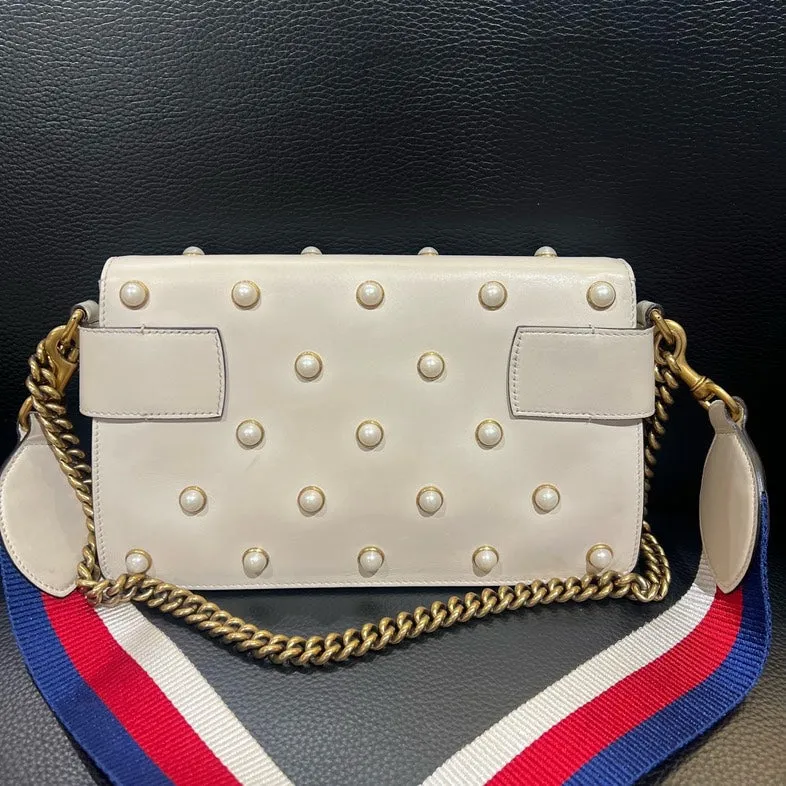 Gucci Broadway White Pearl Embellished Crossbody Bag