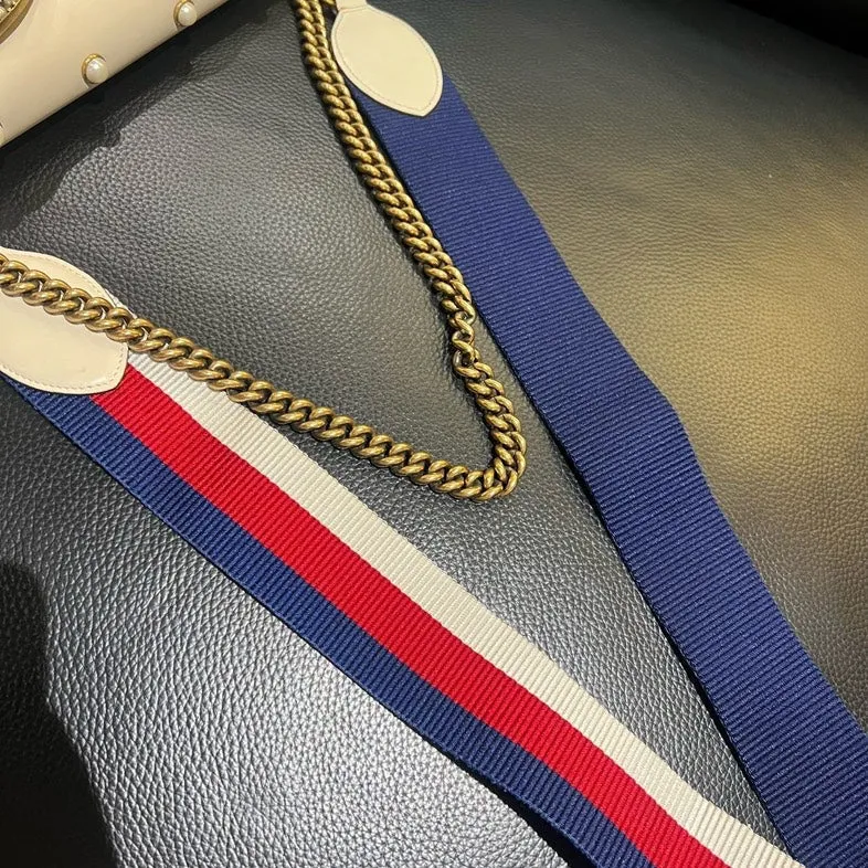 Gucci Broadway White Pearl Embellished Crossbody Bag