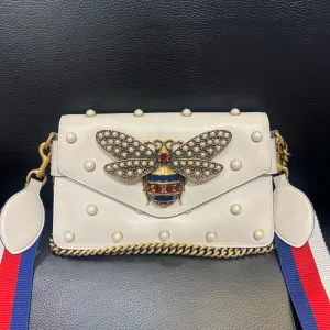 Gucci Broadway White Pearl Embellished Crossbody Bag