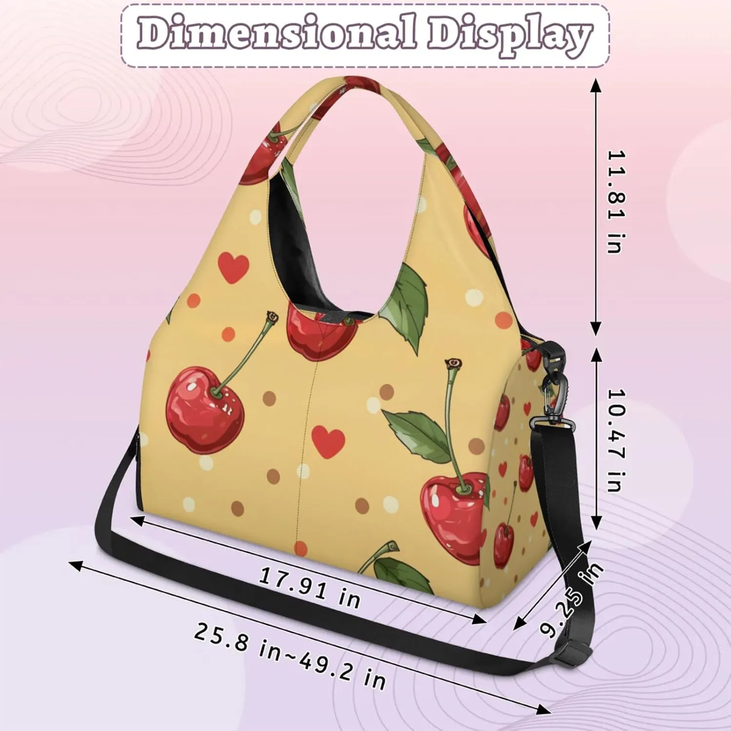 Gym Bag for Women Red Cherry Duffel Bag with Shoe Compartment and Yoga Mat Holder Portable Weekender Bags Travel Tote Bags