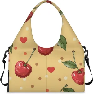 Gym Bag for Women Red Cherry Duffel Bag with Shoe Compartment and Yoga Mat Holder Portable Weekender Bags Travel Tote Bags