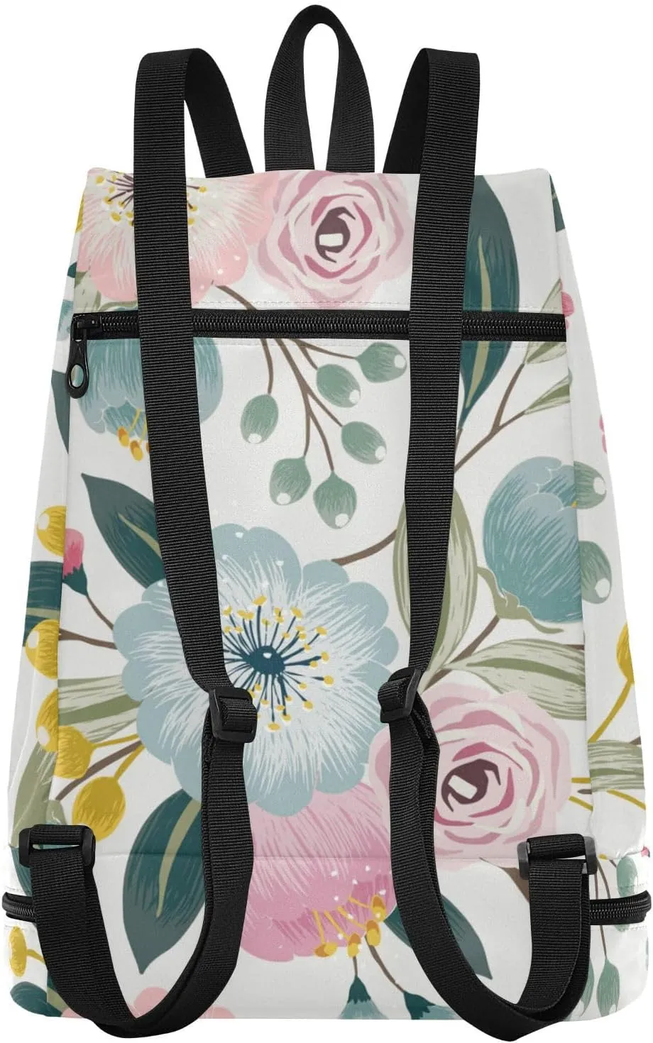 Gym Swimming Drawstring Bags Daypacks Backpack Purse Casual Knapsack Shoulder Bag Sitting Rucksack Seamless Floral Pattern with Spring Flowers Pink Turquoise Color