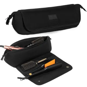 Hair Tools Travel Bag Heat Iron Bag with Heat Resistant Mat for Curling Iron, Hairdressing Straighteners, Hair Dryers Large Capacity 2 in 1 Design Neoprene Bags with Inside Pocket (Black)