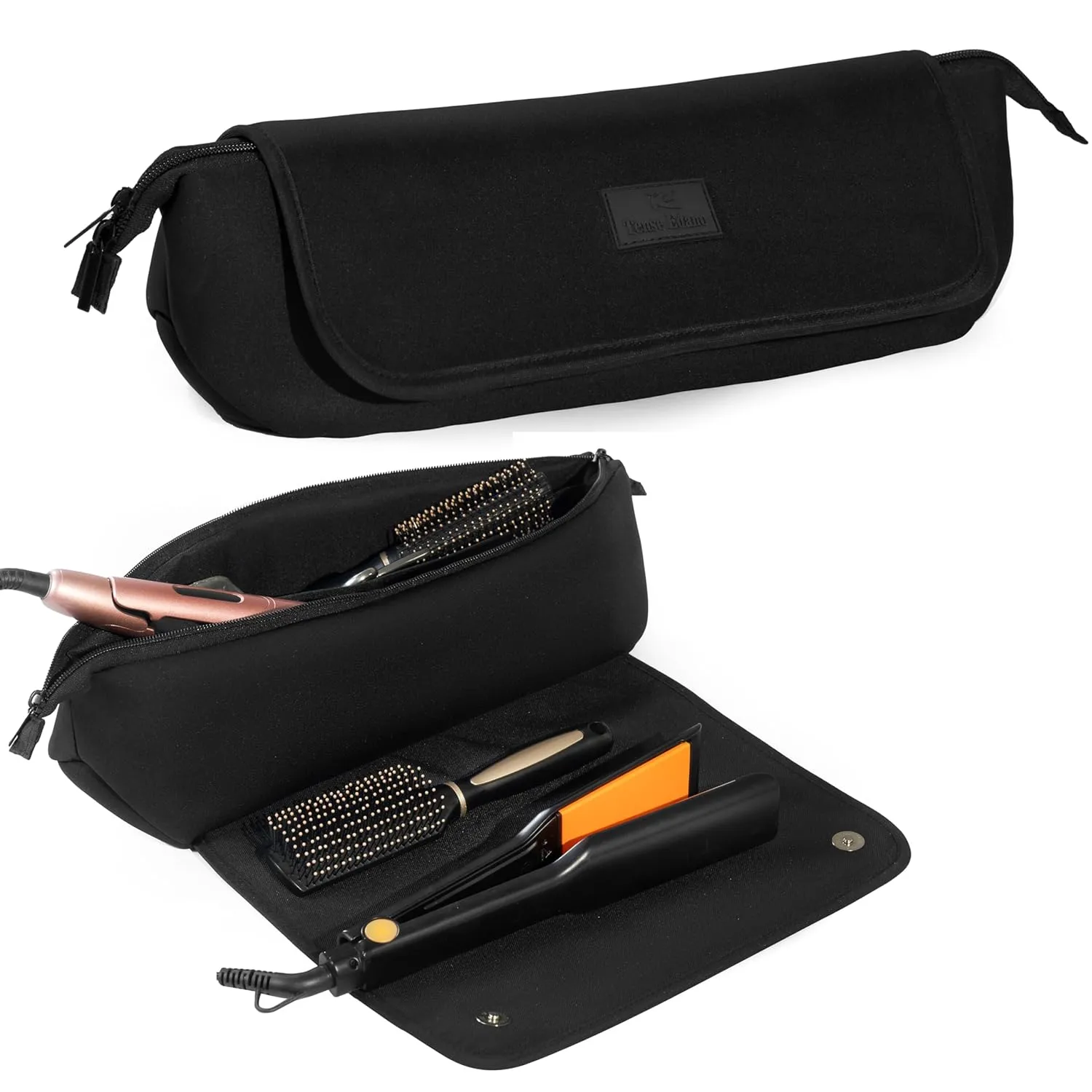 Hair Tools Travel Bag Heat Iron Bag with Heat Resistant Mat for Curling Iron, Hairdressing Straighteners, Hair Dryers Large Capacity 2 in 1 Design Neoprene Bags with Inside Pocket (Black)