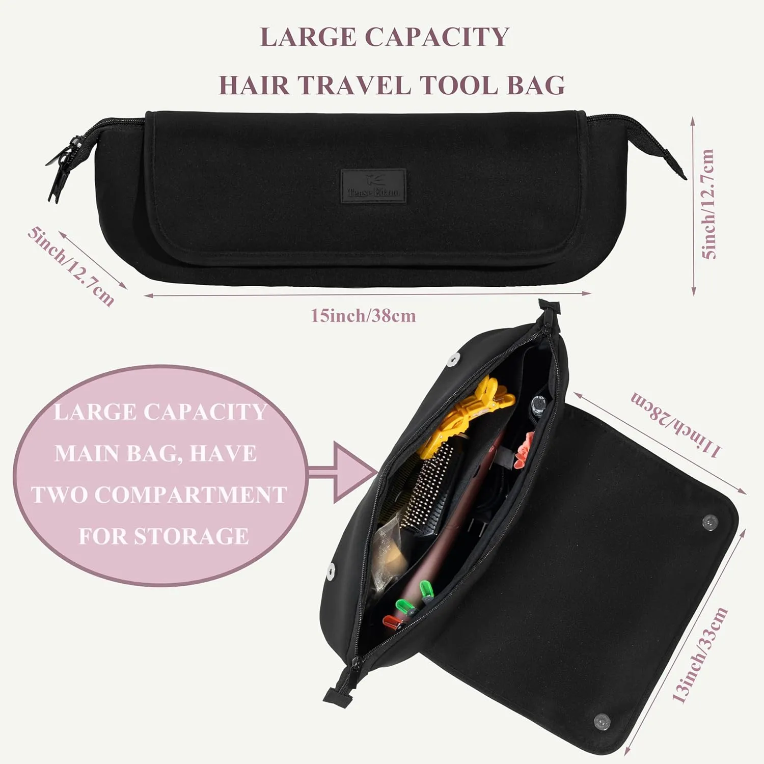 Hair Tools Travel Bag Heat Iron Bag with Heat Resistant Mat for Curling Iron, Hairdressing Straighteners, Hair Dryers Large Capacity 2 in 1 Design Neoprene Bags with Inside Pocket (Black)