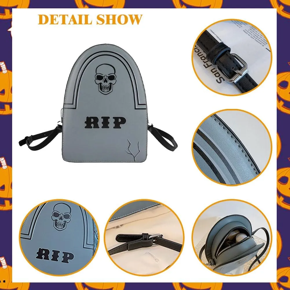 Halloween Crossbody Bag Pu Leather Spooky Skeleton Ghost Purse Gothic Shoulder Bag for Women