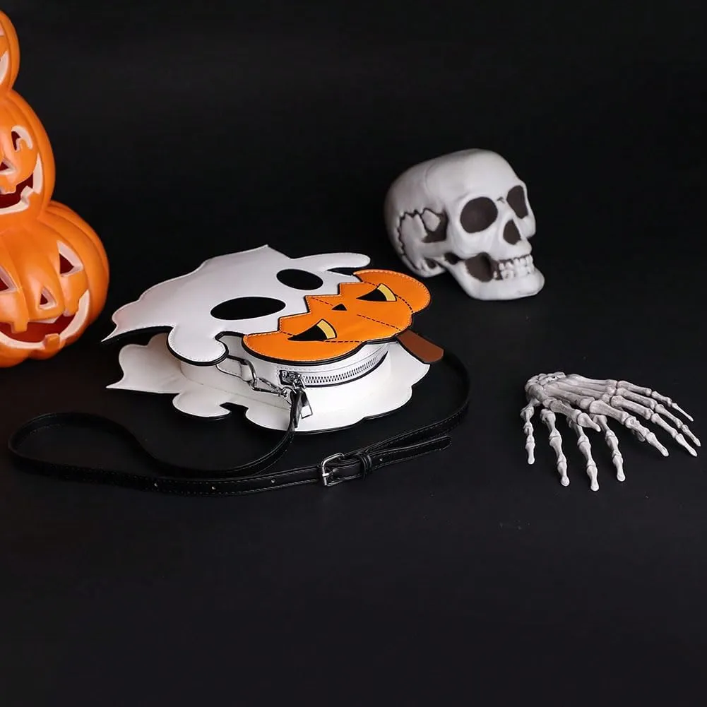 Halloween Crossbody Bag Pu Leather Spooky Skeleton Ghost Purse Gothic Shoulder Bag for Women