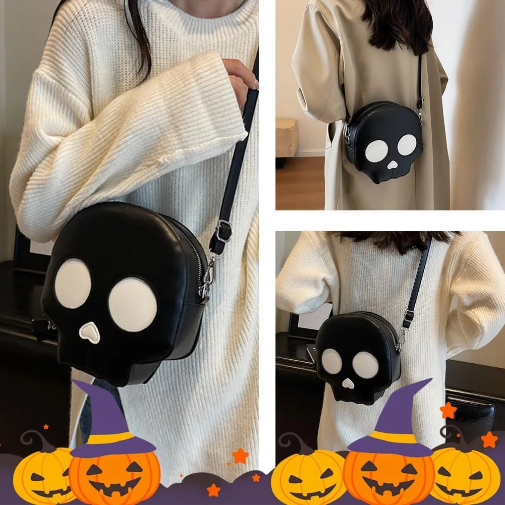 Halloween Crossbody Bag Pu Leather Spooky Skeleton Ghost Purse Gothic Shoulder Bag for Women