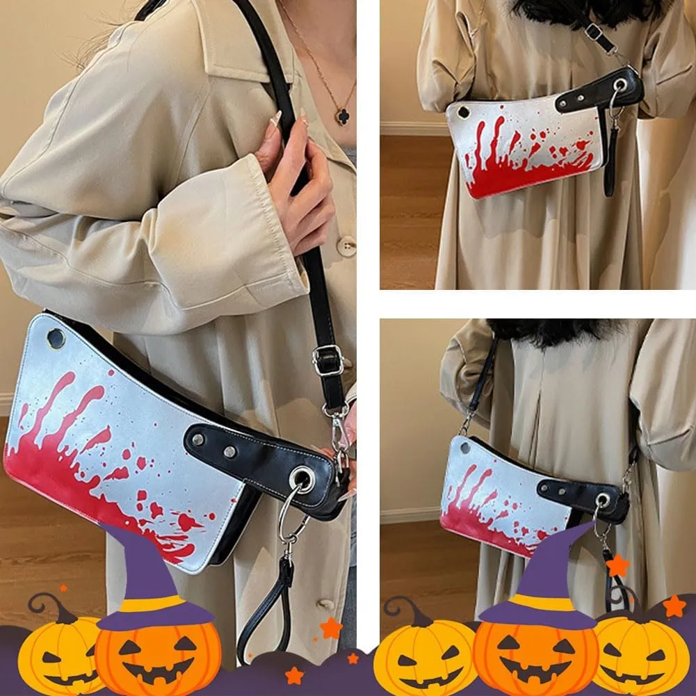 Halloween Crossbody Bag Pu Leather Spooky Skeleton Ghost Purse Gothic Shoulder Bag for Women