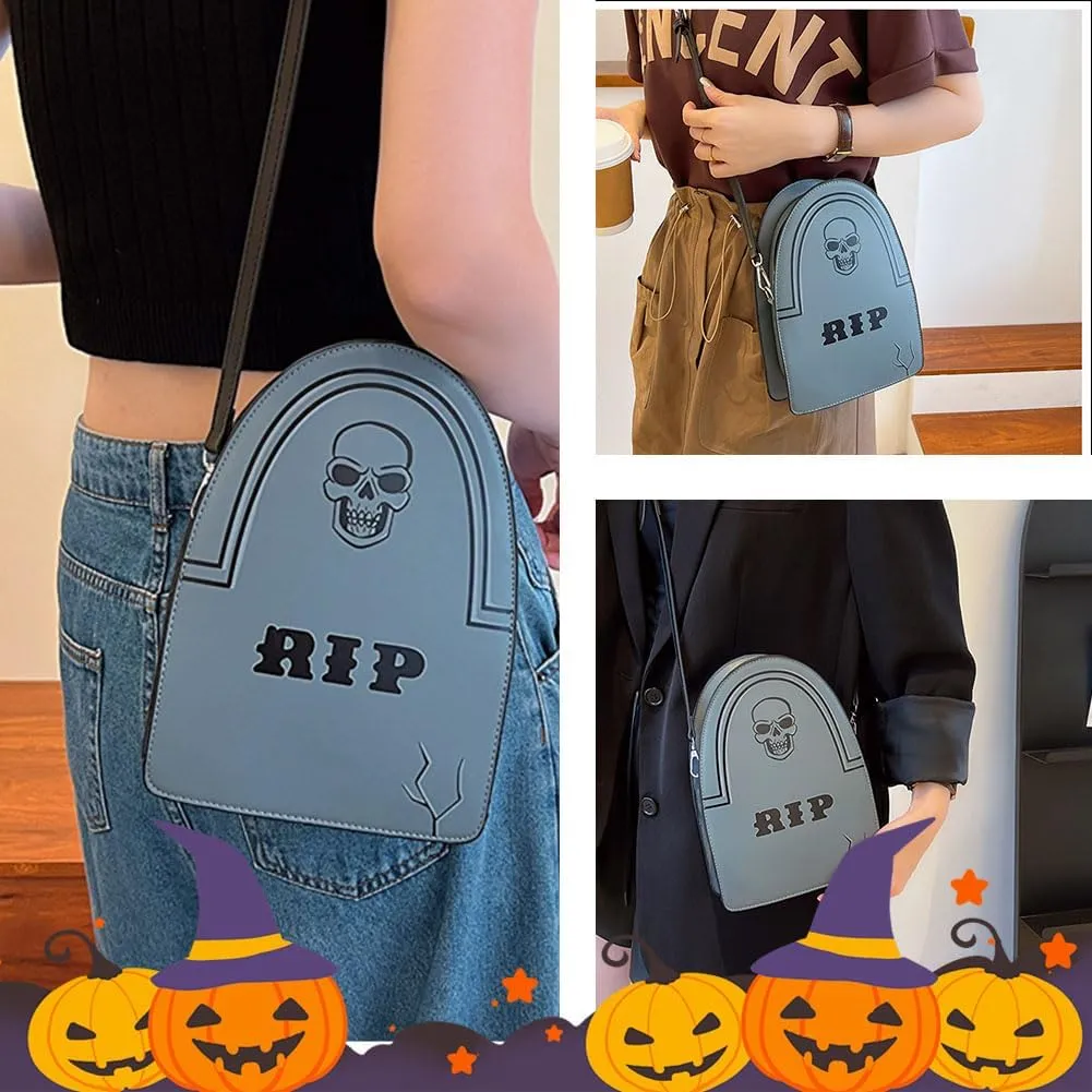 Halloween Crossbody Bag Pu Leather Spooky Skeleton Ghost Purse Gothic Shoulder Bag for Women