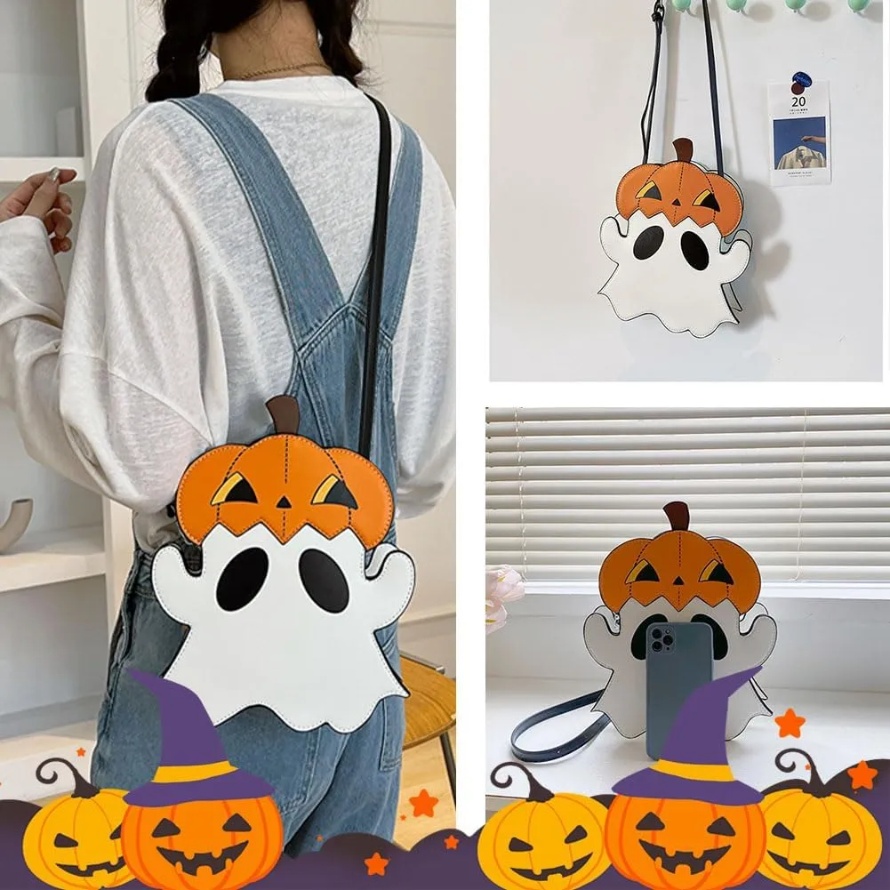 Halloween Crossbody Bag Pu Leather Spooky Skeleton Ghost Purse Gothic Shoulder Bag for Women