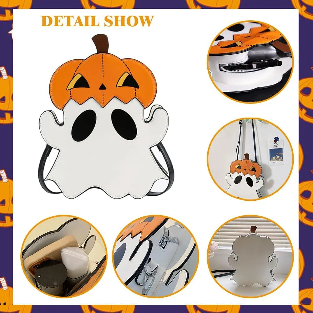 Halloween Crossbody Bag Pu Leather Spooky Skeleton Ghost Purse Gothic Shoulder Bag for Women