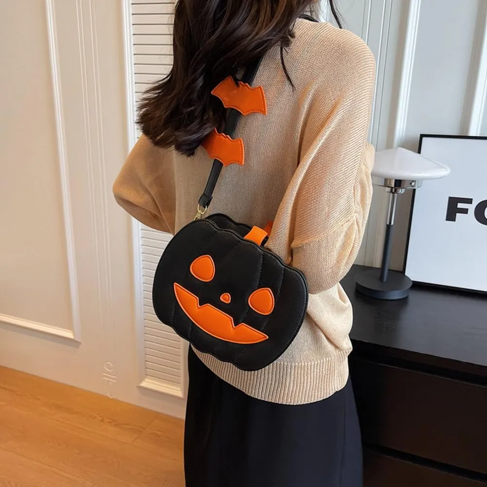 Halloween Purse Pumpkin Purse Crossbody Bag Novelty Devil Shoulder Bag PU Leather Halloween Pumpkin Crossbody Purse
