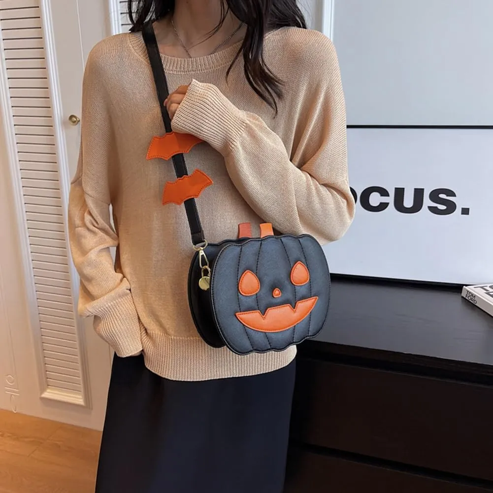 Halloween Purse Pumpkin Purse Crossbody Bag Novelty Devil Shoulder Bag PU Leather Halloween Pumpkin Crossbody Purse