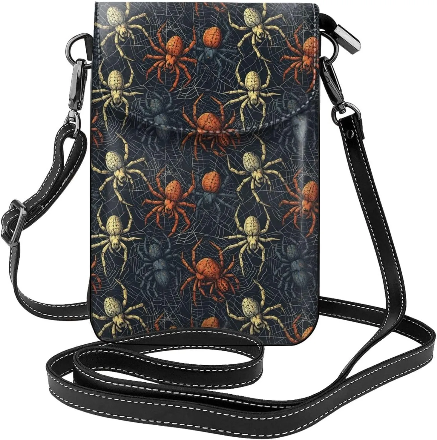 Halloween Spider Web Patterns Small Crossbody Bags for Women Travel Cell Phone Pouch PU Leather Cross Body Bag Adjustable Shoulder Strap Phone Purses Lightweight Wallet Purse with Credit Card Slots
