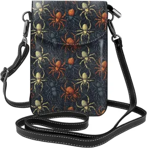 Halloween Spider Web Patterns Small Crossbody Bags for Women Travel Cell Phone Pouch PU Leather Cross Body Bag Adjustable Shoulder Strap Phone Purses Lightweight Wallet Purse with Credit Card Slots