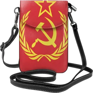 Hammer Sickle Wreath Soviet Flag Women Cell Phone Purse Small Crossbody Bag Leather Shoulder Bag Card Holder Wallet