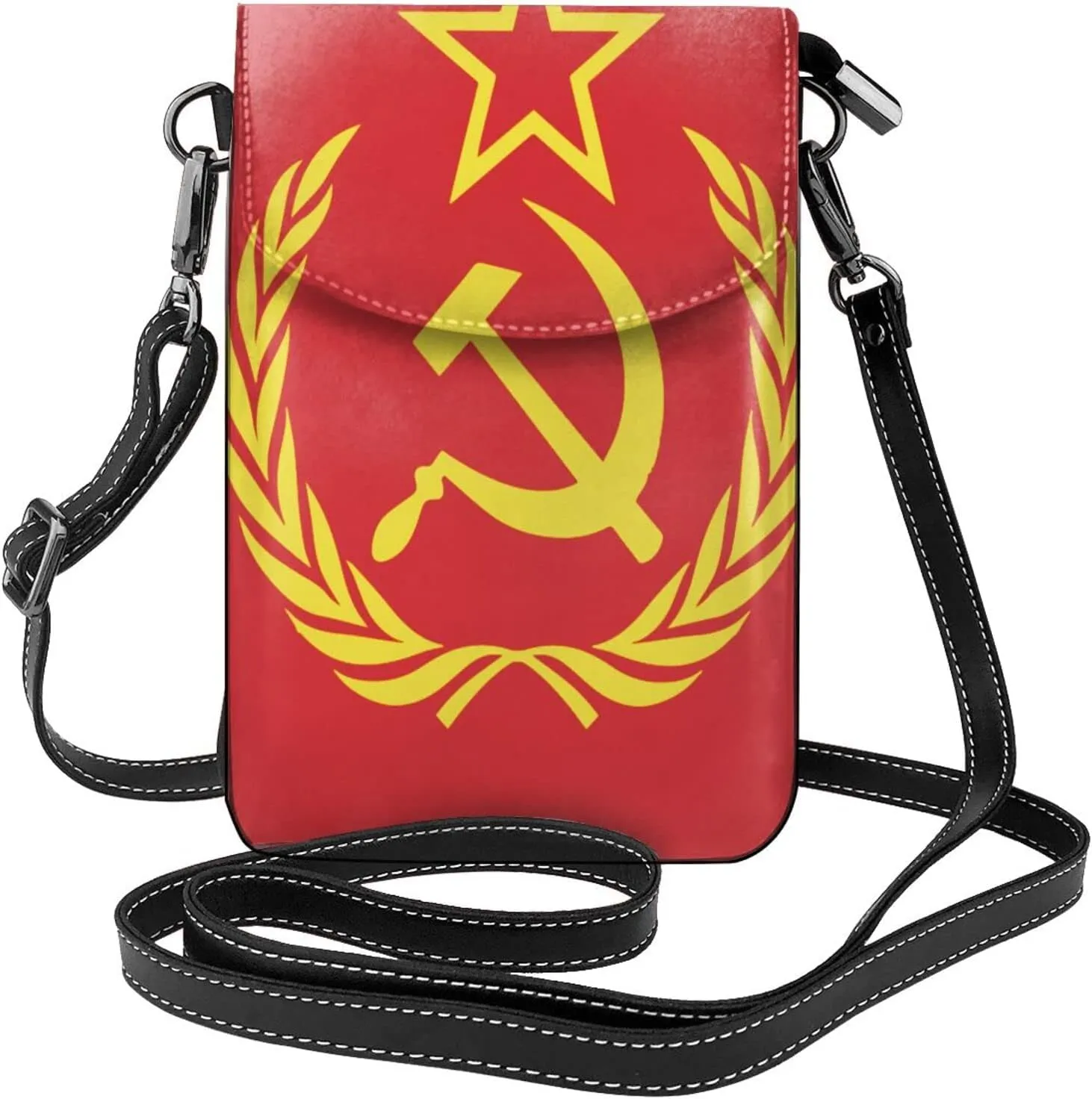Hammer Sickle Wreath Soviet Flag Women Cell Phone Purse Small Crossbody Bag Leather Shoulder Bag Card Holder Wallet