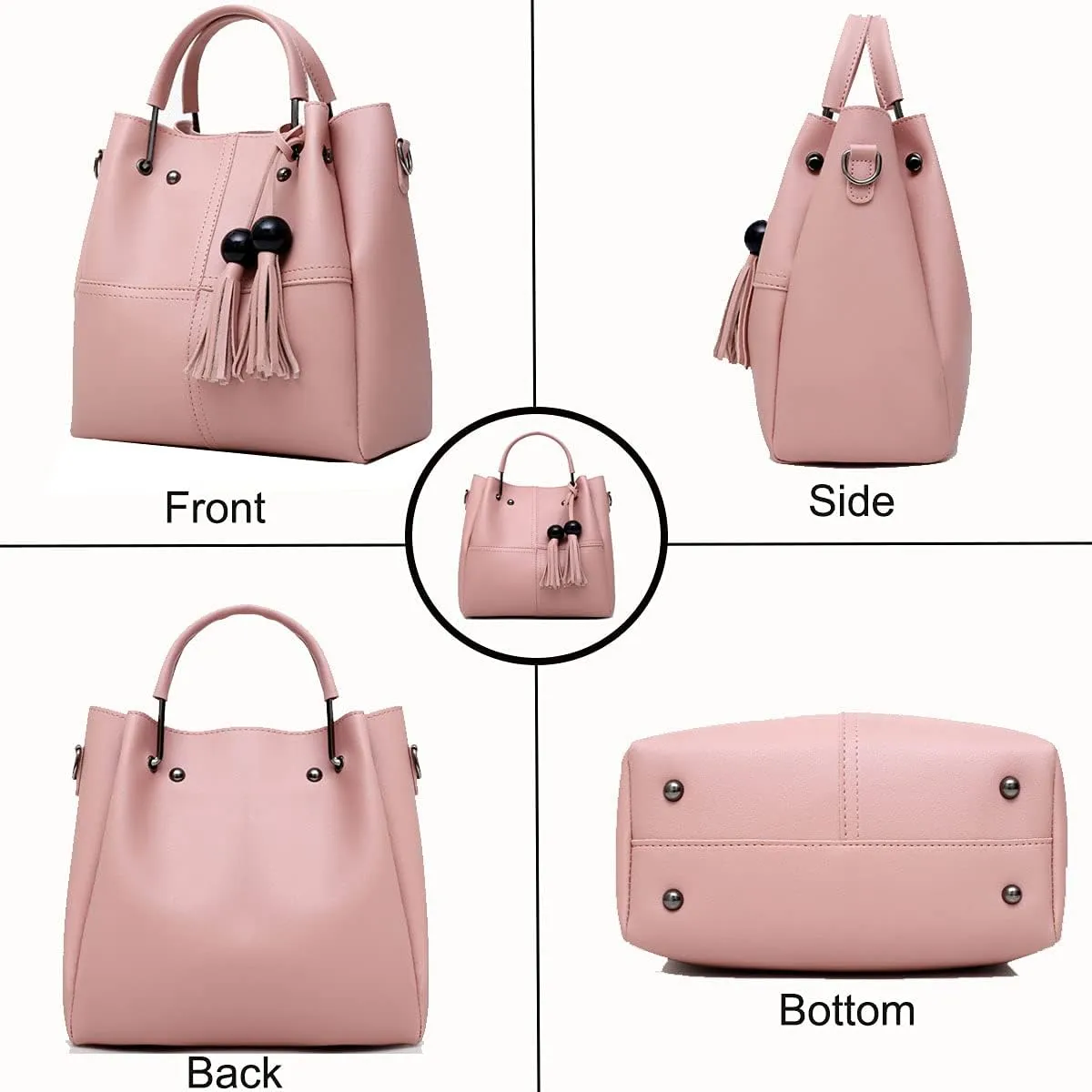 Handbags and Purses for Women Tote Bags Tassle Shoulder Bag Top Handle Satchel Purse Set 3pcs (Black)