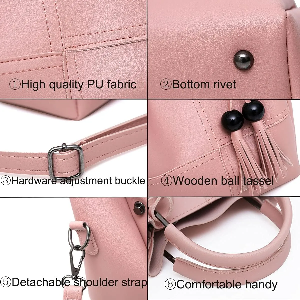 Handbags and Purses for Women Tote Bags Tassle Shoulder Bag Top Handle Satchel Purse Set 3pcs (Black)