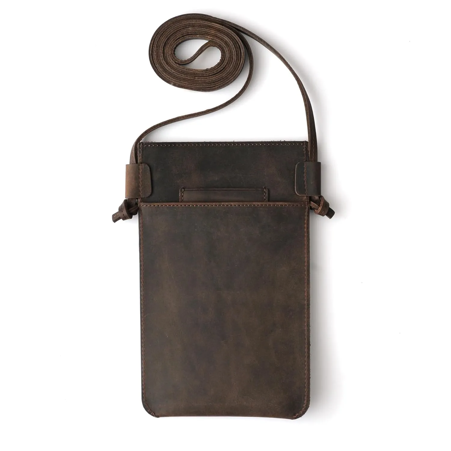 Handmade Crossbody Phone Case with Fixed Strap, Genuine Leather Customizable Small Phone Bag Purse, Dark Brown
