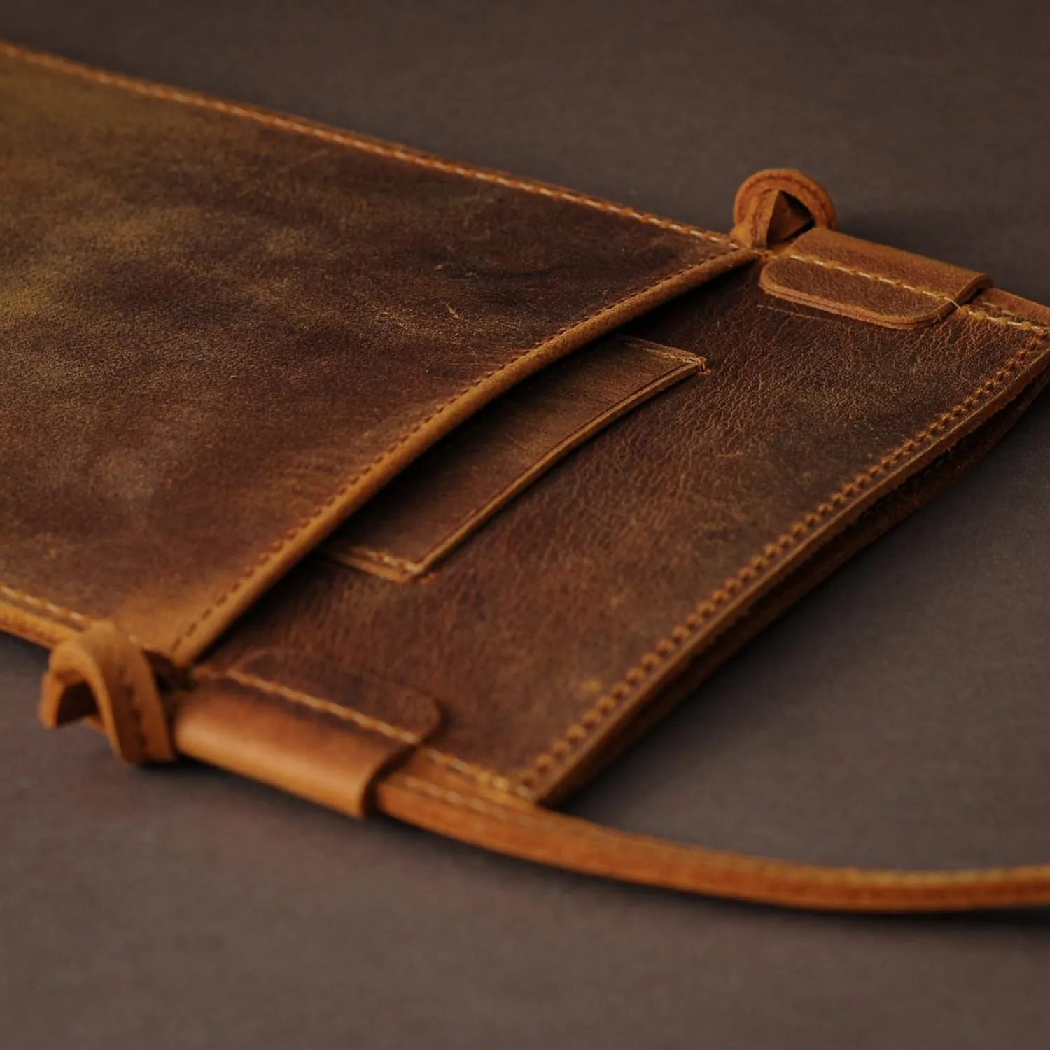 Handmade Crossbody Phone Case with Fixed Strap, Genuine Leather Customizable Small Phone Bag Purse, Dark Brown