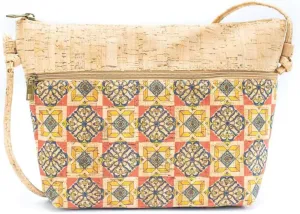 Handmade Portuguese Cork Crossbody Purse for Women, Tile Pattern