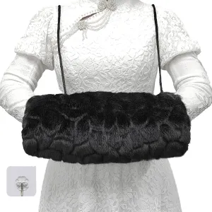 Handmuff Faux Fur Hand Muff Black Hand Warmer with Strap Pocket for Women 1pcs, with Transparent Hook 1pcs