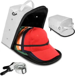 Hat Travel Case for Baseball Caps, Hat Organizer Bag Hat Storage Case with Hat Holder Protects up to 12 Hats for Travel, Home Storage with Shoulder Strap, Silver, Patent Pending