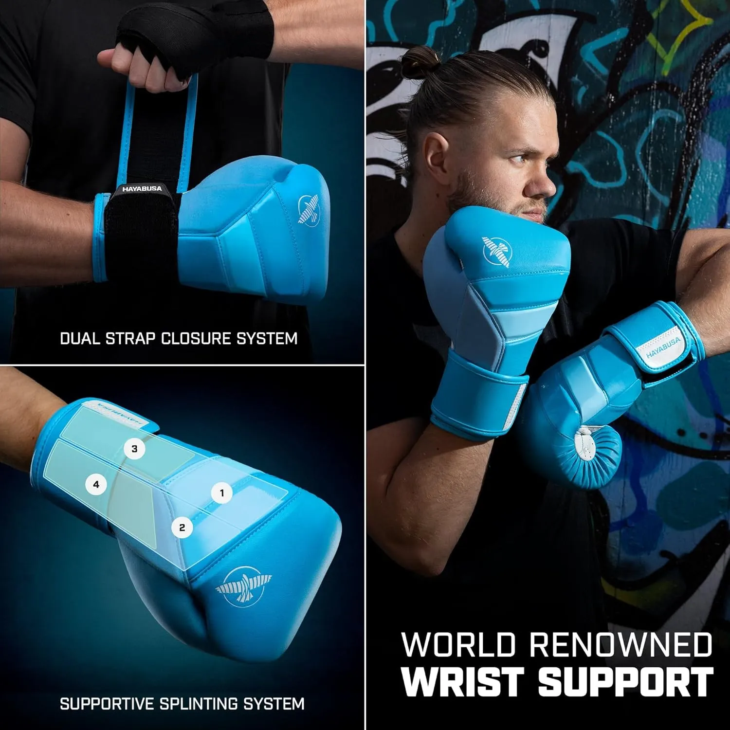 Hayabusa T3 Boxing Gloves for Men and Women Wrist and Knuckle Protection, Dual-X Hook and Loop Closure, Splinted Wrist Support, 5 Layer Foam Knuckle Padding