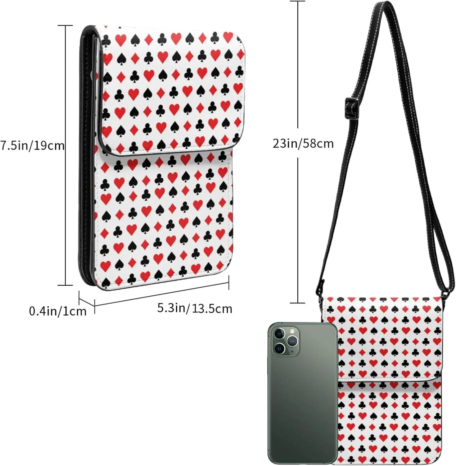 Hearts Spades Poker Casino Cell Phone Purse Small Crossbody Bags For Women Men Wallet Purses With Adjustable Strap