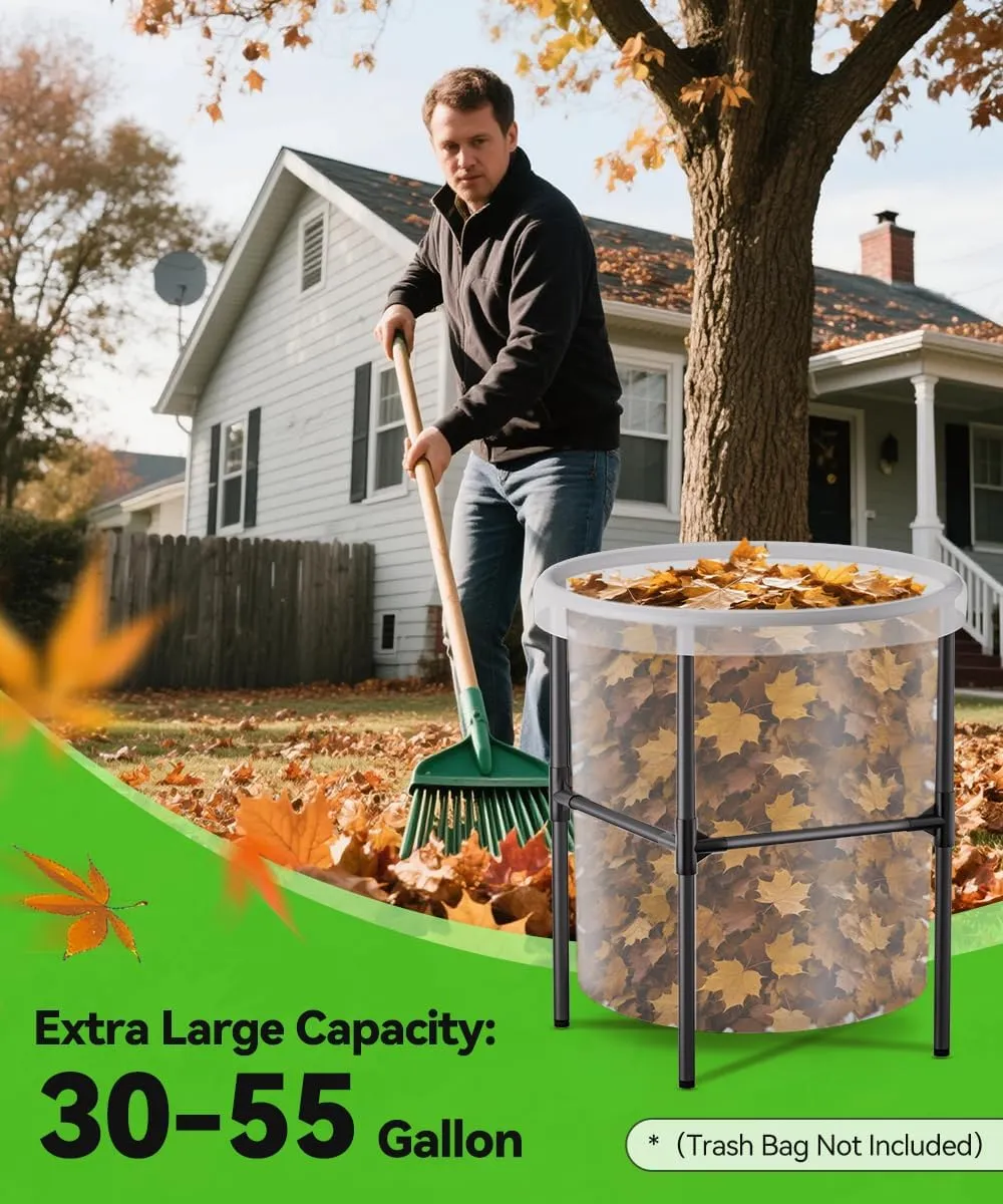 Heavy-Duty Garden Trash Bag Holder – 30-55 Gallon Outdoor Yard Waste Bag Stand Metal Frame Lawn Leaf Bag Holders with Adjustable Feet, Detachable Legs for Leaves, Yard Waste, Camping (L)