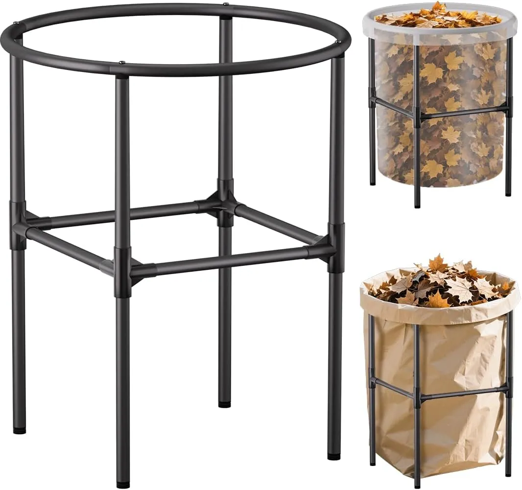 Heavy-Duty Garden Trash Bag Holder – 30-55 Gallon Outdoor Yard Waste Bag Stand Metal Frame Lawn Leaf Bag Holders with Adjustable Feet, Detachable Legs for Leaves, Yard Waste, Camping (L)